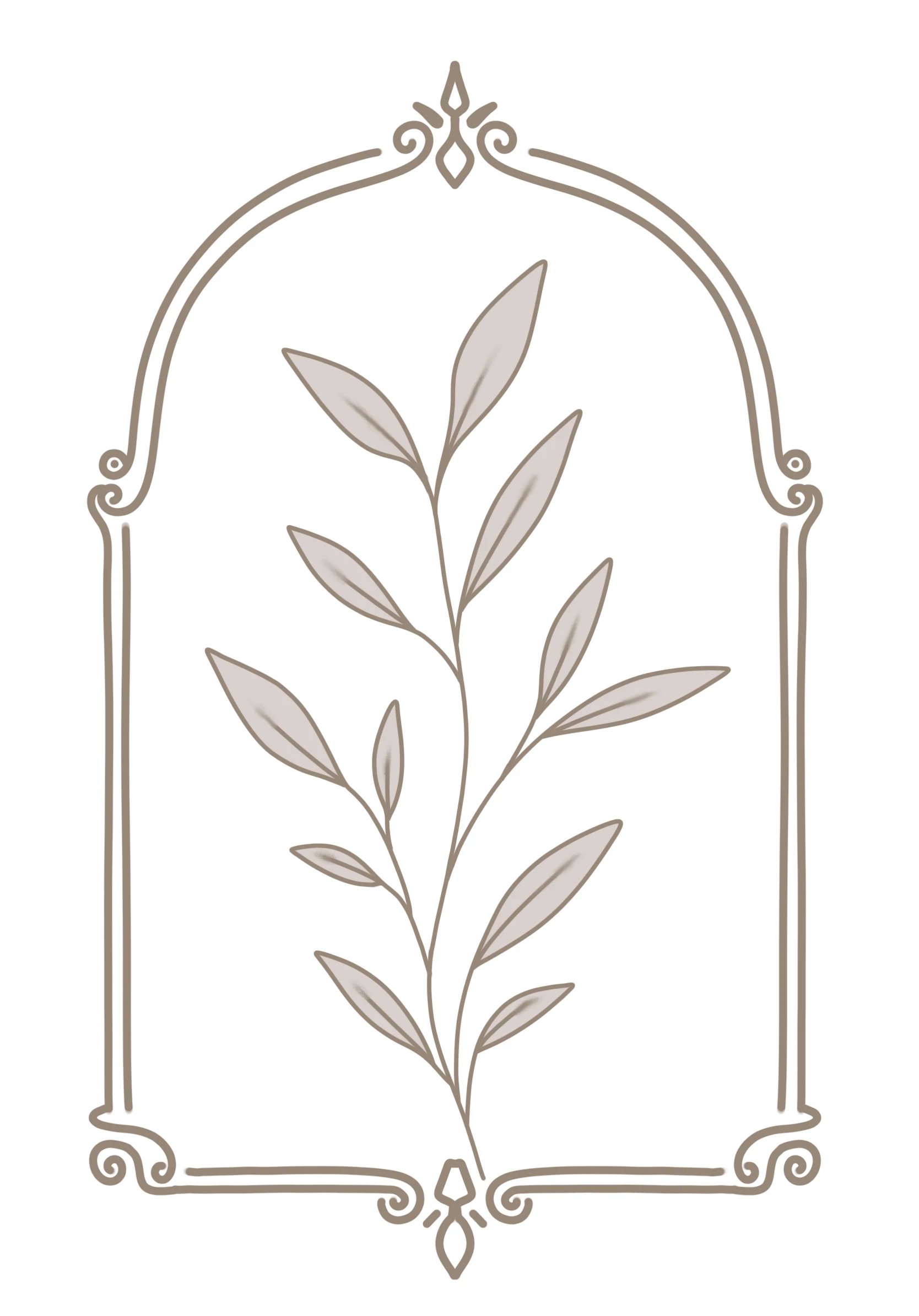 Polished digital rendering of the framed botanical icon in warm brown tones — the direction that was not chosen