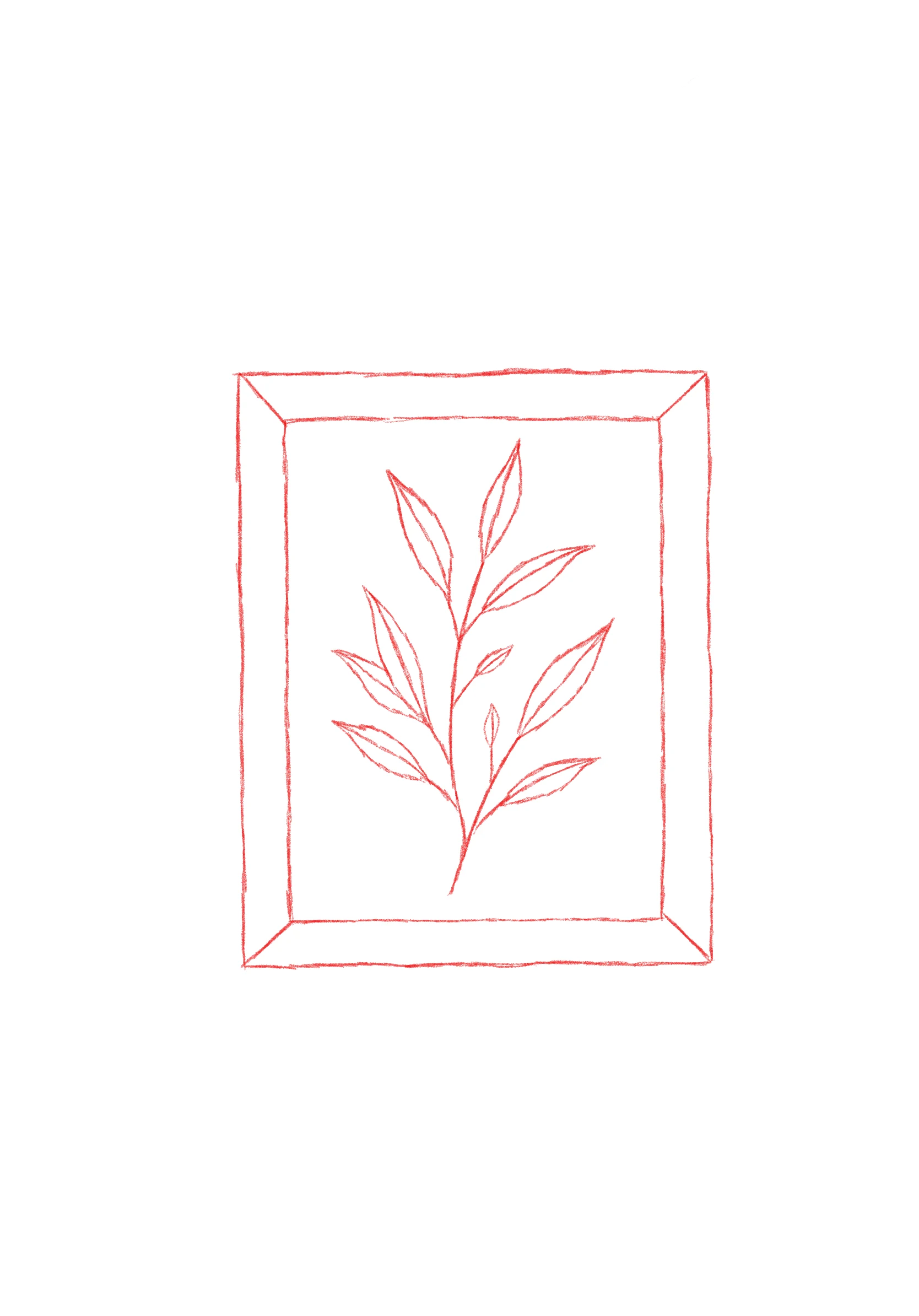 Earliest Procreate sketch of a single botanical branch inside a simple frame outline